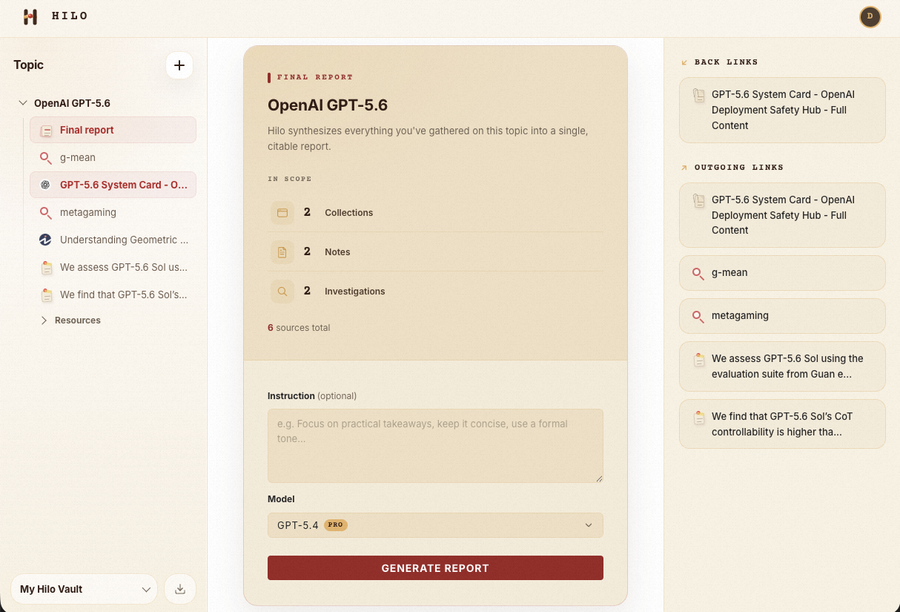 Hilo web app final report generator with sources and model picker